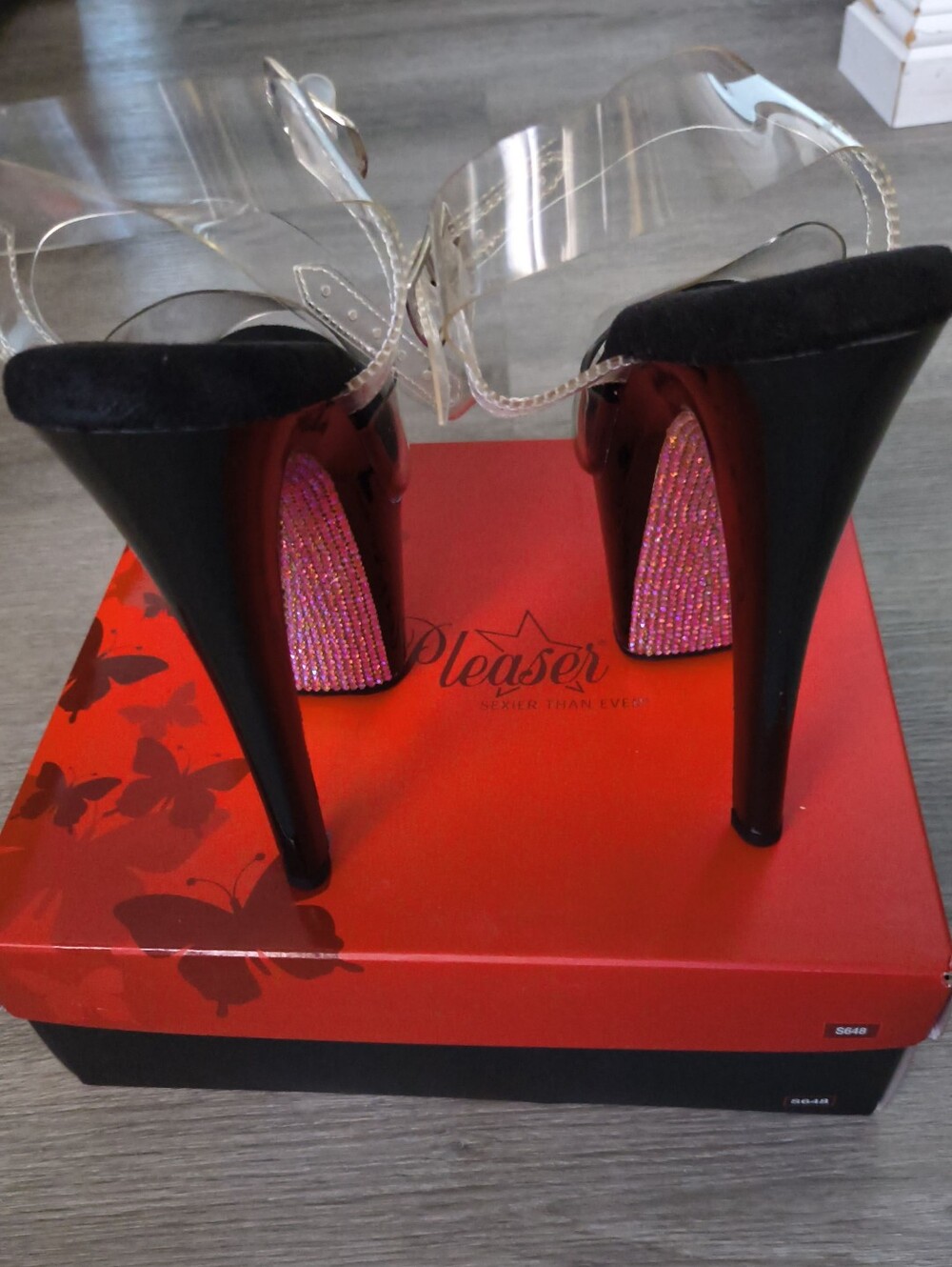 New In Box Pleaser Sky-308CRS Clear/Black-champagne Size 7 - Picture 8 of 14
